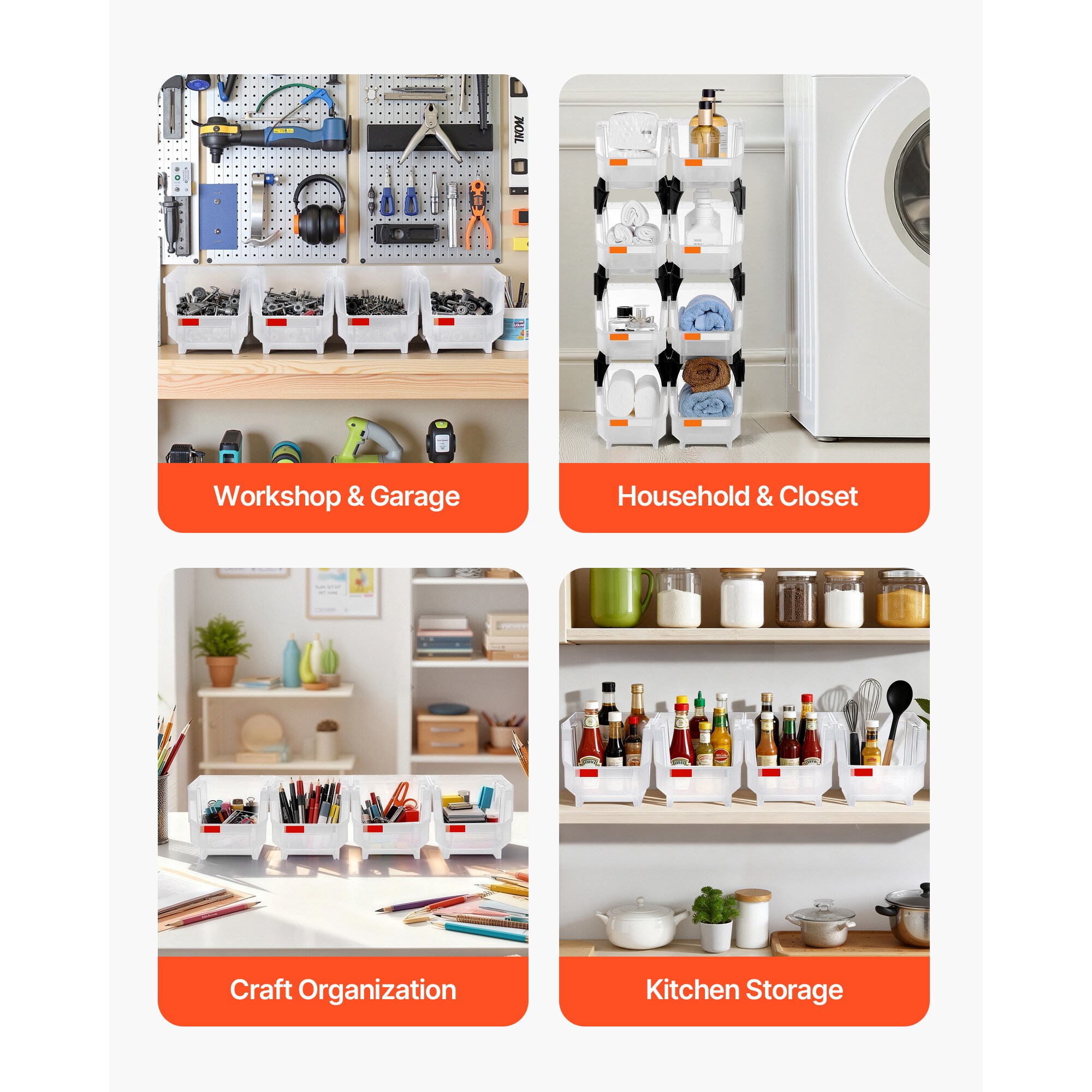Plastic Stackable Storage Bins, Set Of 8 Transparent Containers_voghion.com